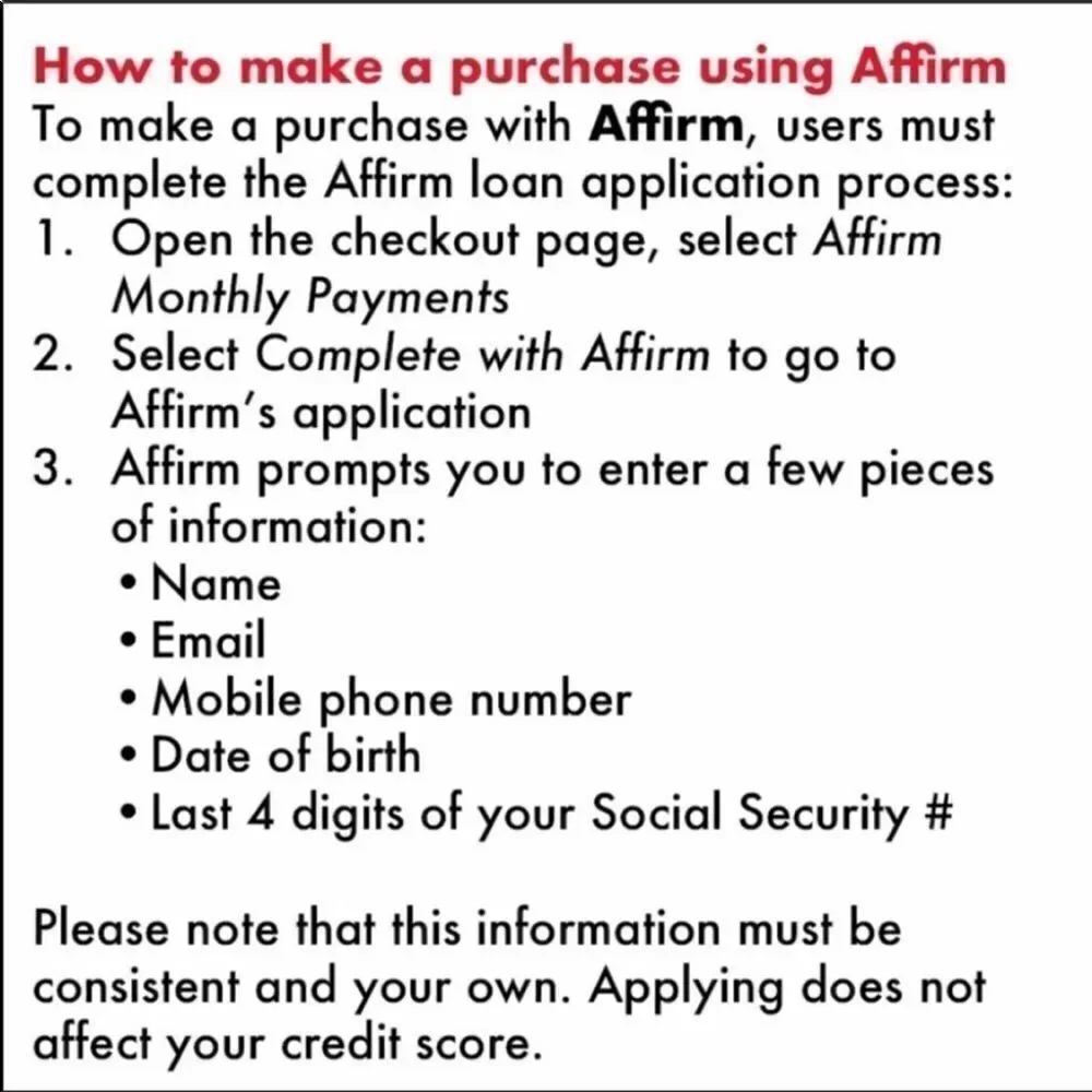 Affirm info for purchases over $200